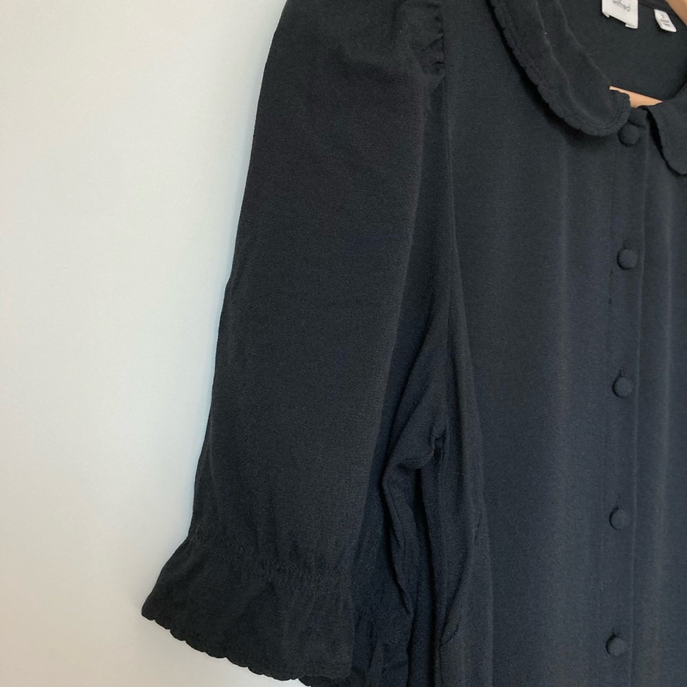 Wilfred Poppins Black Collared Button-Up Puff Sleeve Mini Dress - Picture 7 of 11